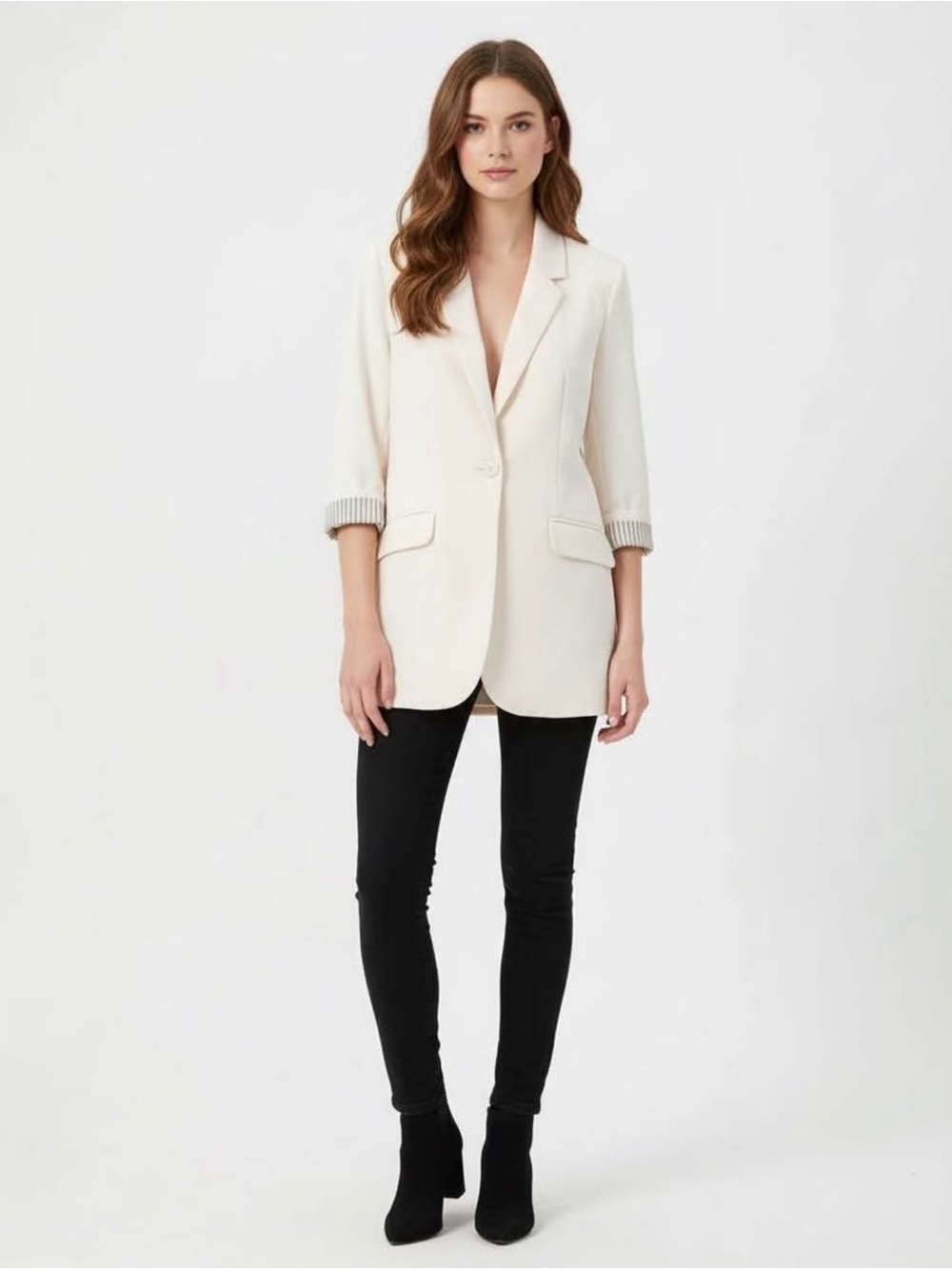Dynamite Cream Single-Button Blazer